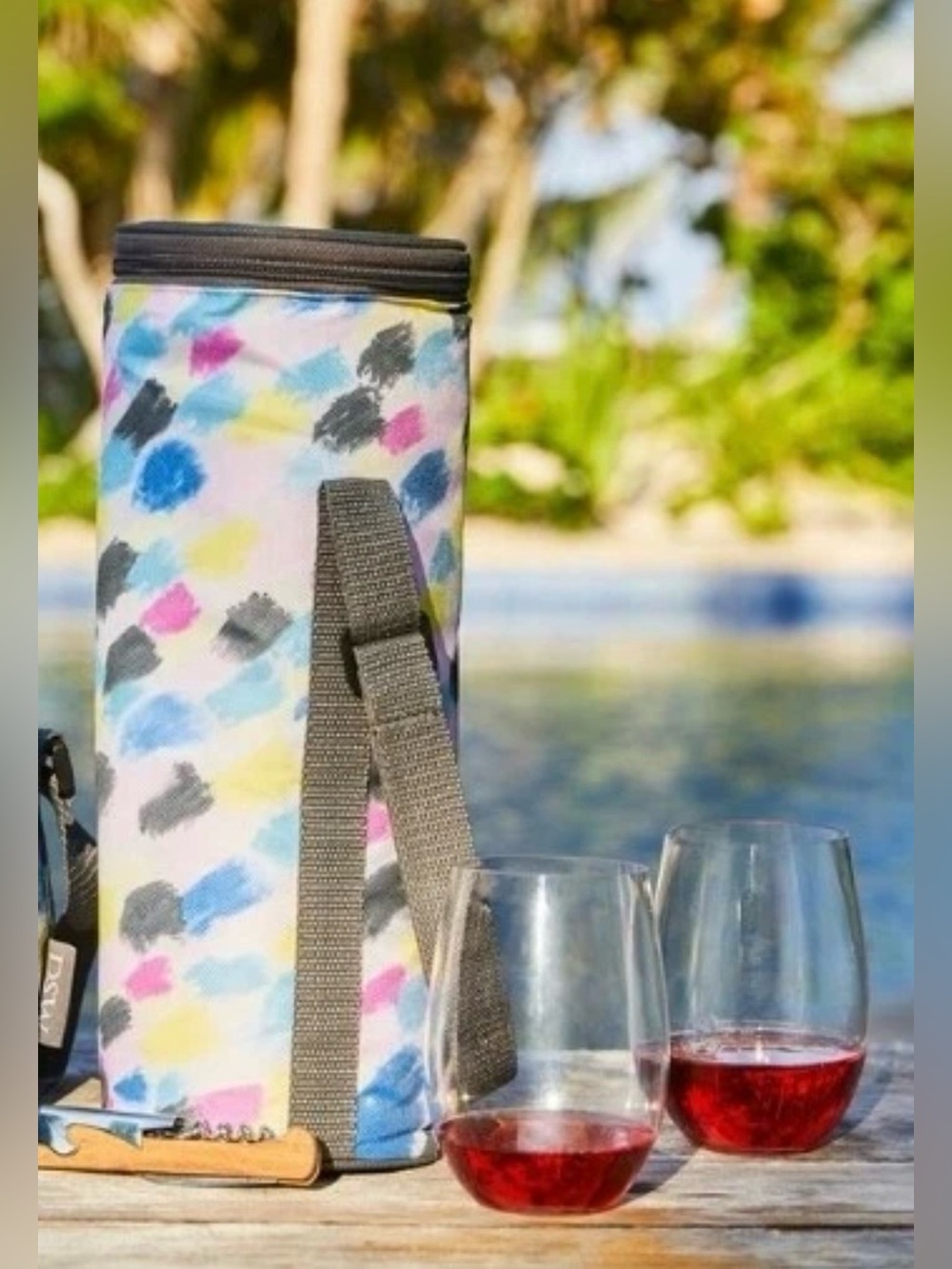 DSW Insulated Wine Tote Cooler Set Brushstroke Print 2 Stemless Glasses Opener